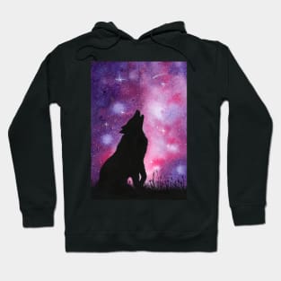 Howling Wolf Galaxy Night Sky Watercolor Hoodie